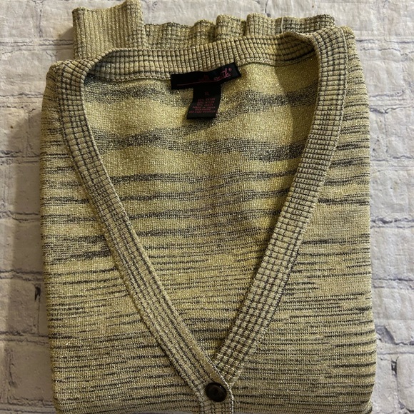 WILLI SMITH RAYON/NYLON/LUREX GOLD METALLIC V-NECK BUTTON WOMEN’S SWEATER XL - Picture 5 of 7